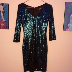 Lulu’s Green/Blue Sequined Formal Dress